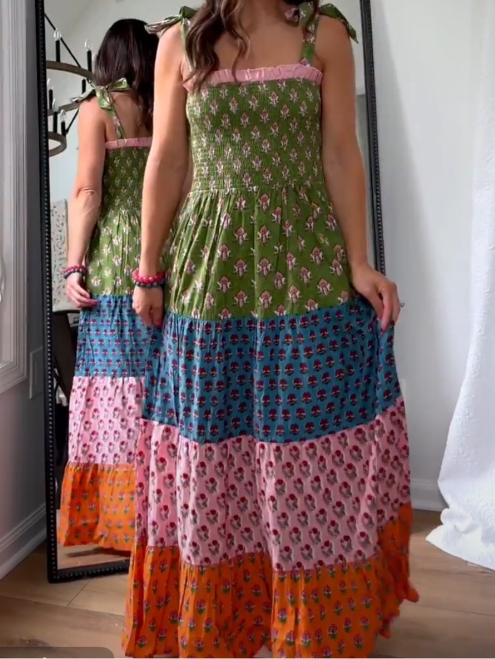 THML Tiered Maxi Dress in Green, Blue, Pink & Orange🌻